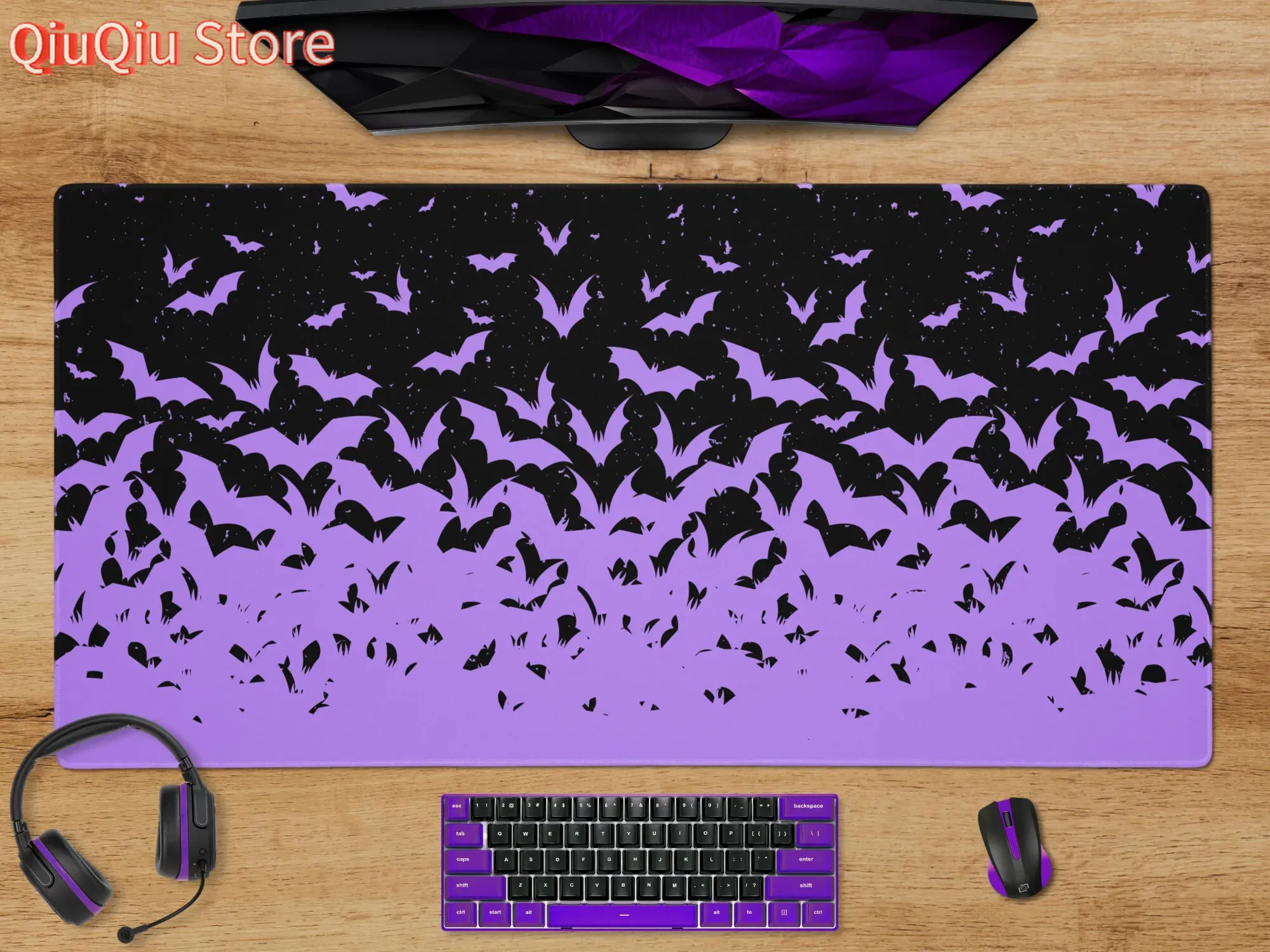 Tradescantia Purple - Chauve-souris Halloween tapis de bureau violet